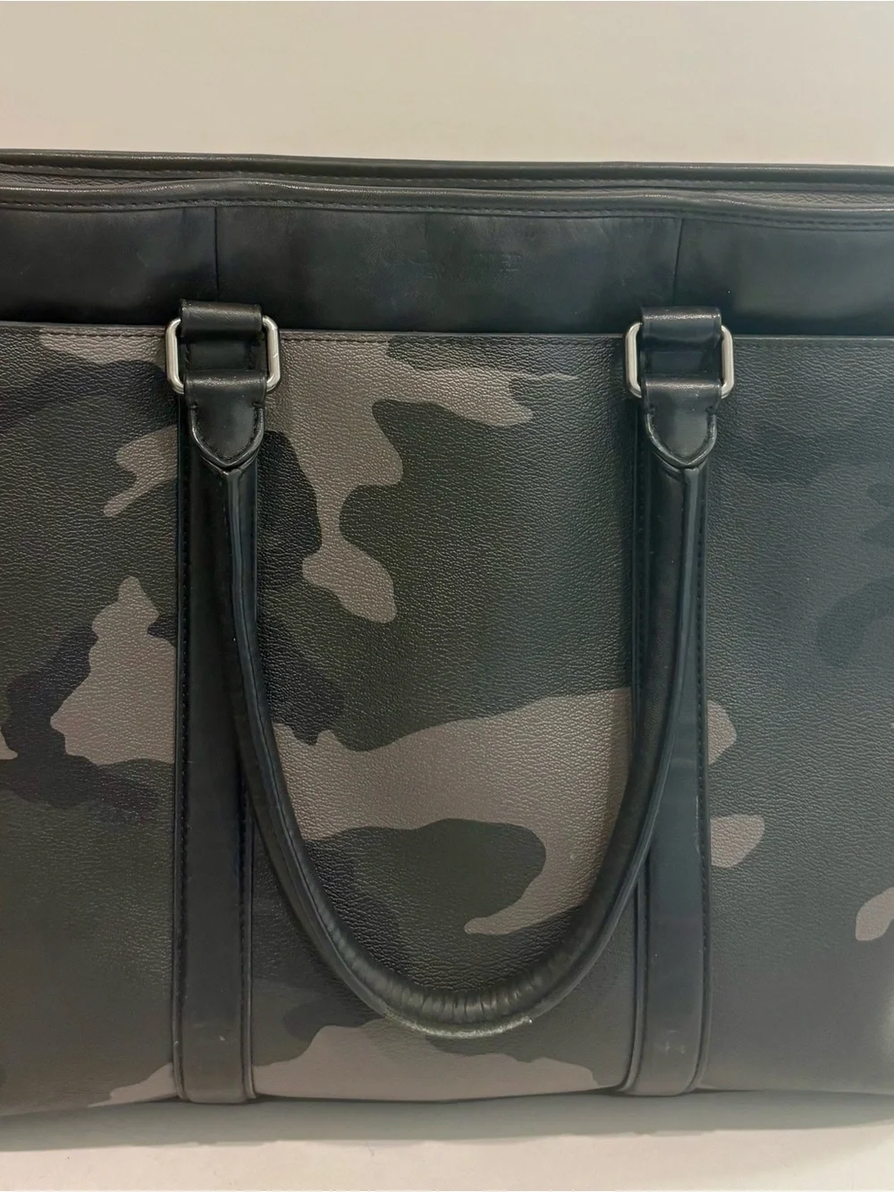 Coach Metropolitan Gray Black Camo Leather Tote Laptop Business Bag
